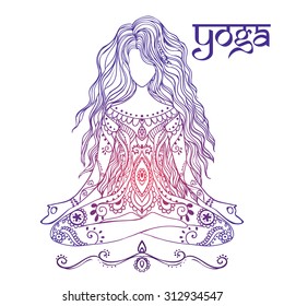 Ornament beautiful card with Vector yoga. Geometric element hand drawn. Perfect  cards for any other kind of design, birthday and other holiday, kaleidoscope,  medallion, yoga, india, arabic