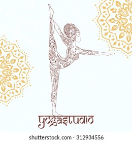 Ornament beautiful card with Vector yoga. Geometric element hand drawn. Perfect  cards for any other kind of design, birthday and other holiday, kaleidoscope,  medallion, yoga, india, arabic