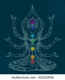 Ornament beautiful card with Vector yoga. Geometric element hand drawn. Perfect  cards for any other kind of design, birthday and other holiday, kaleidoscope,  medallion, yoga, india, arabic