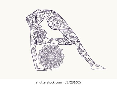 Ornament beautiful card with Vector yoga. Geometric element hand drawn. Perfect  cards for any other kind of design, birthday and other holiday, kaleidoscope,  medallion, yoga, india, arabic