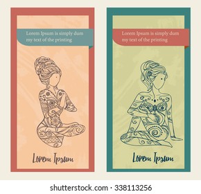 Ornament beautiful card with Vector yoga. Geometric element hand drawn. Perfect  cards for any other kind of design, birthday and other holiday, kaleidoscope,  medallion, yoga, india, arabic