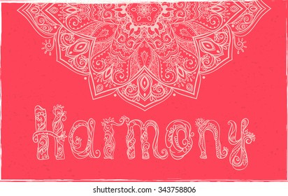 Ornament beautiful card with Vector yoga. Geometric element hand drawn. Perfect  cards for any other kind of design, birthday and other holiday, kaleidoscope,  medallion, yoga, india, arabic