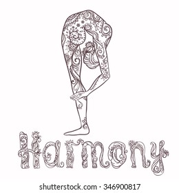Ornament beautiful card with Vector yoga. Geometric element hand drawn. Perfect  cards for any other kind of design, birthday and other holiday, kaleidoscope,  medallion, yoga, india, arabic