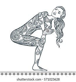 Ornament beautiful card with Vector yoga. Geometric element hand drawn. Balance karma. Kaleidoscope,  medallion, yoga, india, arabic,  harmony