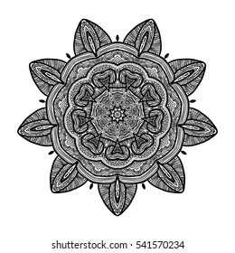 Ornament beautiful made in monochrome style. Vector illustration of floral ornament round