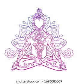 Color Girl Yoga Pose Meditation Vector Stock Vector (Royalty Free ...