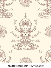 Ornament beautiful pattern with Vector yoga. Geometric element hand drawn. Perfect pattern  for any other kind of design, textile, texture, kaleidoscope,  medallion, yoga, india, arabic