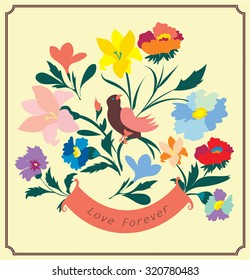 Ornament bird among the flowers