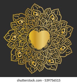 Ornament black gold card with mandala. Geometric circle element made in vector.