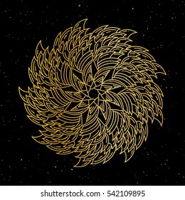 Ornament black gold card with mandala. Geometric circle element made in vector.