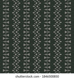 Ornamento de color negro y azul claro, compuesto por elementos geométricos y florales abstractos alineados verticalmente. Un hermoso y adecuado patrón para los textiles.