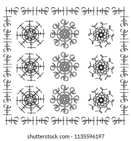 Ornament of black lines. Snowflake patterns