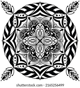 Ornament black white card with mandala. Geometric circle element made in vector. Perfect cards for any other kind of design, birthday and other holiday, kaleidoscope, medallion, yoga, india, arabic