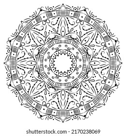 Ornament black and white card with mandala. Round decorative mandala for coloring. Anti stress illustration. Perfect cards for any other design, birthday and other holiday, kaleidoscope, medallion, yo