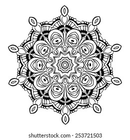 Ornament black white card with mandala. Geometric circle element made in vector. Perfect  cards for any other kind of design, birthday and other holiday, kaleidoscope,  medallion, yoga, india, arabic