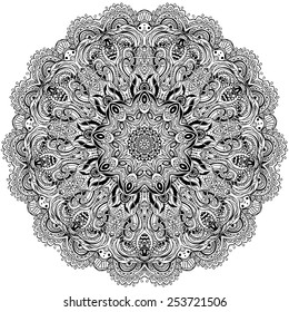 Ornament black white card with mandala. Geometric circle element made in vector. Perfect  cards for any other kind of design, birthday and other holiday, kaleidoscope,  medallion, yoga, india, arabic
