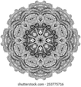 Ornament black white card with mandala. Geometric circle element made in vector. Perfect  cards for any other kind of design, birthday and other holiday, kaleidoscope,  medallion, yoga, india, arabic