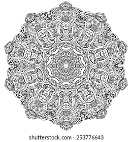 Ornament black white card with mandala. Geometric circle element made in vector. Perfect  cards for any other kind of design, birthday and other holiday, kaleidoscope,  medallion, yoga, india, arabic