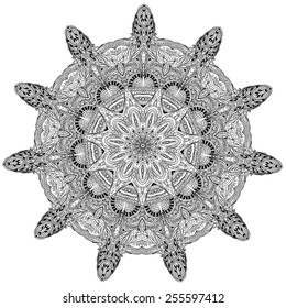 Ornament black white card with mandala. Geometric circle element made in vector. Perfect  cards for any other kind of design, birthday and other holiday, kaleidoscope,  medallion, yoga, india, arabic