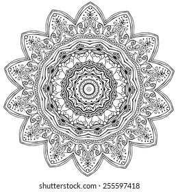 Ornament black white card with mandala. Geometric circle element made in vector. Perfect  cards for any other kind of design, birthday and other holiday, kaleidoscope,  medallion, yoga, india, arabic