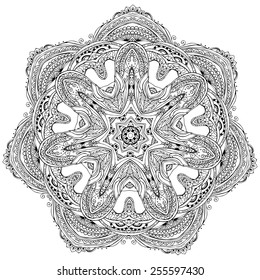 Ornament black white card with mandala. Geometric circle element made in vector. Perfect  cards for any other kind of design, birthday and other holiday, kaleidoscope,  medallion, yoga, india, arabic