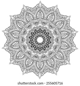 Ornament black white card with mandala. Geometric circle element made in vector. Perfect  cards for any other kind of design, birthday and other holiday, kaleidoscope,  medallion, yoga, india, arabic