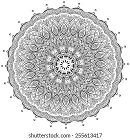 Ornament black white card with mandala. Geometric circle element made in vector. Perfect  cards for any other kind of design, birthday and other holiday, kaleidoscope,  medallion, yoga, india, arabic