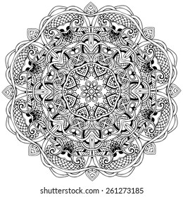 Ornament black white card with mandala. Geometric circle element made in vector. Perfect  cards for any other kind of design, birthday and other holiday, kaleidoscope,  medallion, yoga, india, arabic