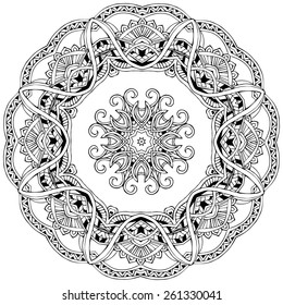 Ornament black white card with mandala. Geometric circle element made in vector. Perfect  cards for any other kind of design, birthday and other holiday, kaleidoscope,  medallion, yoga, india, arabic