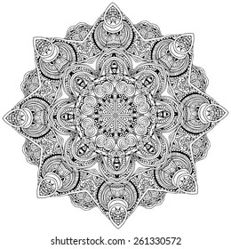 Ornament black white card with mandala. Geometric circle element made in vector. Perfect  cards for any other kind of design, birthday and other holiday, kaleidoscope,  medallion, yoga, india, arabic