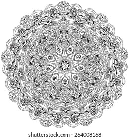 Ornament black white card with mandala. Geometric circle element made in vector. Perfect  cards for any other kind of design, birthday and other holiday, kaleidoscope,  medallion, yoga, india, arabic