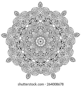 Ornament black white card with mandala. Geometric circle element made in vector. Perfect  cards for any other kind of design, birthday and other holiday, kaleidoscope,  medallion, yoga, india, arabic