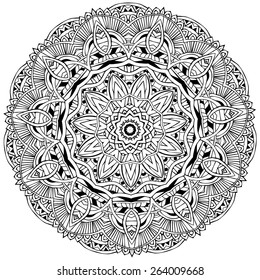 Ornament black white card with mandala. Geometric circle element made in vector. Perfect  cards for any other kind of design, birthday and other holiday, kaleidoscope,  medallion, yoga, india, arabic