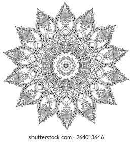 Ornament black white card with mandala. Geometric circle element made in vector. Perfect  cards for any other kind of design, birthday and other holiday, kaleidoscope,  medallion, yoga, india, arabic