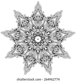 Ornament black white card with mandala. Geometric circle element made in vector. Perfect  cards for any other kind of design, birthday and other holiday, kaleidoscope,  medallion, yoga, india, arabic