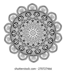 Ornament black white card with mandala. Geometric circle element made in vector. Perfect  cards for any other kind of design, birthday and other holiday, kaleidoscope,  medallion, yoga, india, arabic