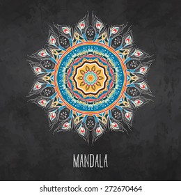 Ornament black white card with mandala. Geometric circle element made in vector. Perfect  cards for any other kind of design, birthday and other holiday, kaleidoscope,  medallion, yoga, india, arabic