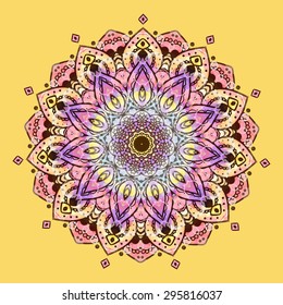 Ornament black white card with mandala. Watercolor circle element made in vector. Perfect  cards for any other kind of design, birthday and other holiday, kaleidoscope,  medallion, yoga, india, arabic