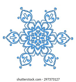 Ornament black white card with mandala. Geometric snow element made in vector. 