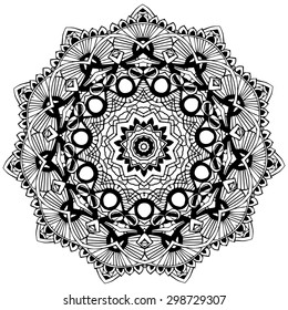 Ornament black white card with mandala. Geometric circle element made in vector. Perfect  cards for any other kind of design, birthday and other holiday, kaleidoscope,  medallion, yoga, india, arabic