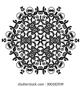 Ornament black white card with mandala. Geometric circle element made in vector. Perfect  cards for any other kind of design, birthday and other holiday, kaleidoscope,  medallion, yoga, india, arabic