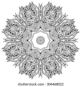 Ornament black white card with mandala. Geometric circle element made in vector. Perfect  cards for any other kind of design, birthday and other holiday, kaleidoscope,  medallion, yoga, india, arabic