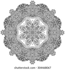 Ornament black white card with mandala. Geometric circle element made in vector. Perfect cards for any other kind of design, birthday and other holiday, kaleidoscope, medallion, yoga, india, arabic