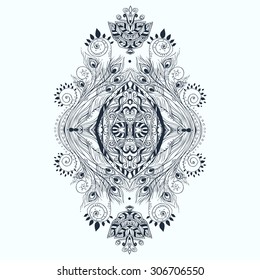Ornament black white card with mandala. Geometric circle element made in vector. Perfect  cards for any other kind of design, birthday and other holiday, kaleidoscope,  medallion, yoga, india, arabic