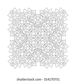 Ornament black white card with mandala. Geometric square element made in vector. Perfect  cards for any other kind of design, birthday and other holiday, kaleidoscope,  medallion, yoga, india, arabic