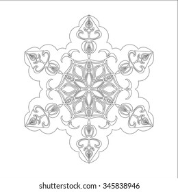 Ornament black white card with mandala. Geometric snow element made in vector. 