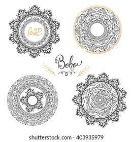 Ornament black white card with a mandala . Geometric circle element made in a vector. Drawing by hand .