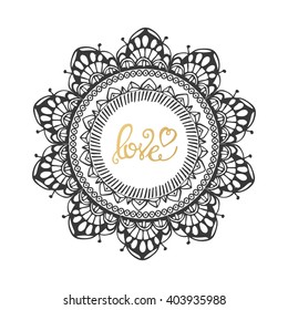 Ornament black white card with a mandala . Geometric circle element made in a vector. Drawing by hand .