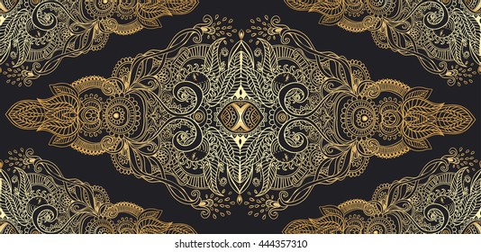 Ornament black white pattern with mandala. Ornamental card