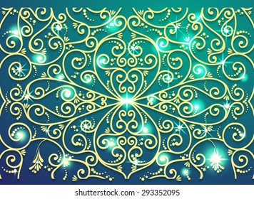 Ornament with blue background and sparkles